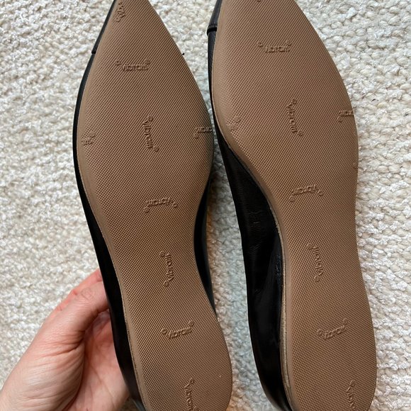 PRADA - Black Leather Bow Point Toe Ballerina Flats - Size 7 - Picture 3 of 5